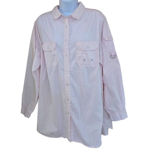 Denim 24/7 Light Pink Button-Down Shirt With Pockets L fairycore cottagecore - Picture 1 of 7